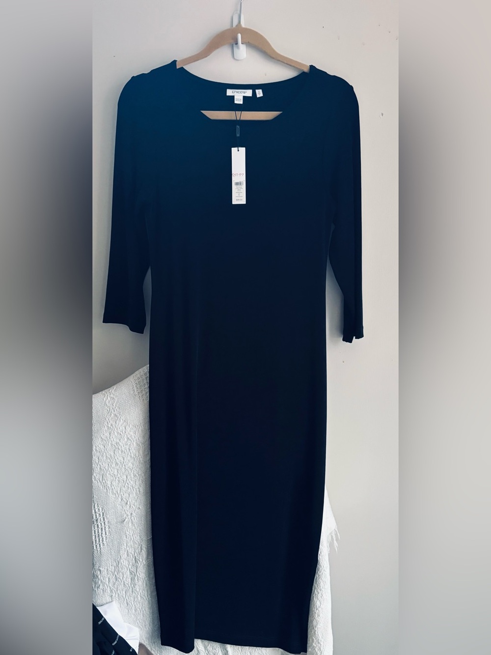 NWT Chico's Travelers Black Mid-Sleeve Midi Dress